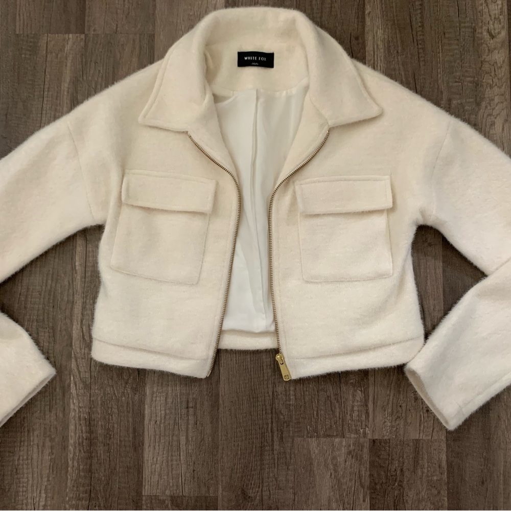 White Fox Boutique Cream Bomber Jacket